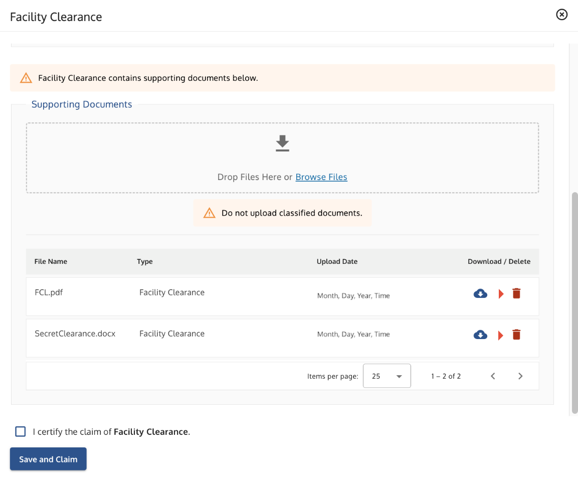 Business Factor screen showing the red delete icon next to an uploaded document.