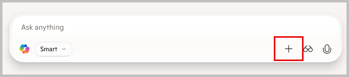 Copilot's text box with the plus symbol highlighted. 