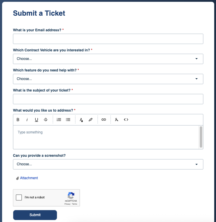 Ticket submission form showing fields for contact information and issue description.