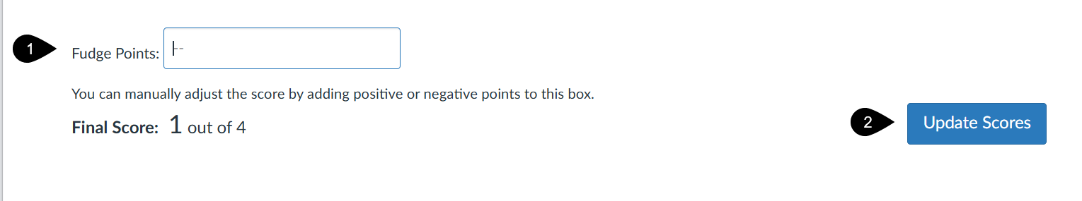 fudge points section of the quiz SpeedGrader marked as described in the steps above the image