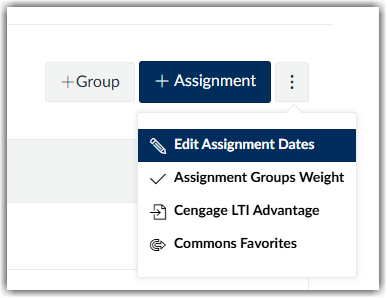 edit assignment dates selected from the assignment page