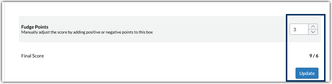 fudge points section of the quiz SpeedGrader marked as described in the steps above the image