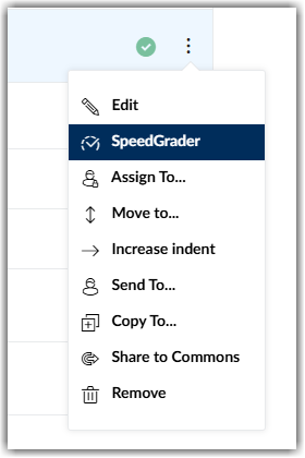 SpeedGrader selected from options menu