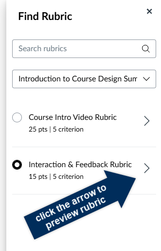 pointing to the arrow on the right-hand side of the rubric name