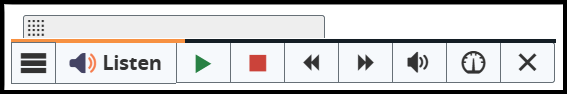 The full listening controls toolbar includes play, stop, forward, back, volume, and speed.