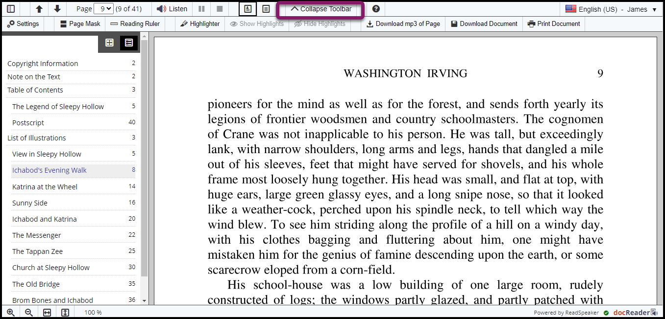 You can collapse the toolbar using the button in the top center of the screen to see more or fewer options. 