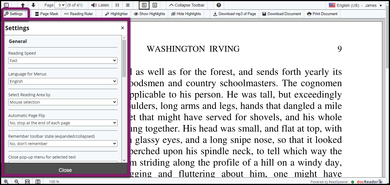 The settings can be found in the extended toolbar.