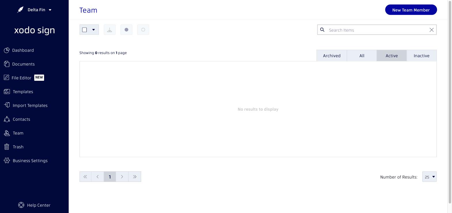 Xodo Sign Team management page