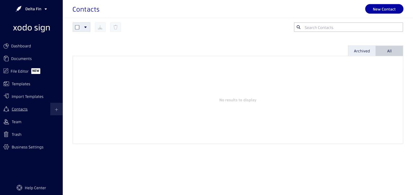 Xodo Sign Contacts page