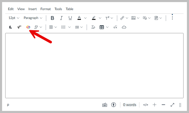 The YuJa button in the text editor looks like a rainbow colored swirl.
