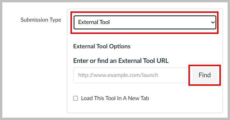 External Tool and Find are highlighted by red boxes.