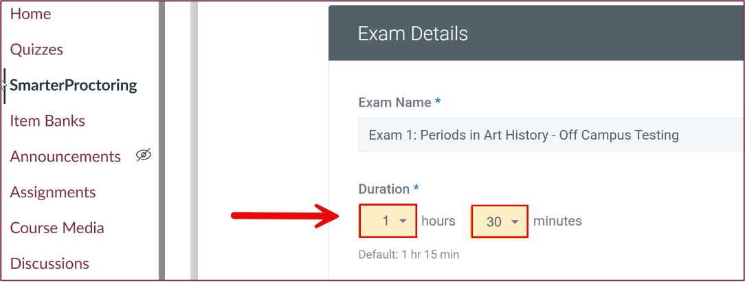 Editing student-specific exam duration for accommodations
