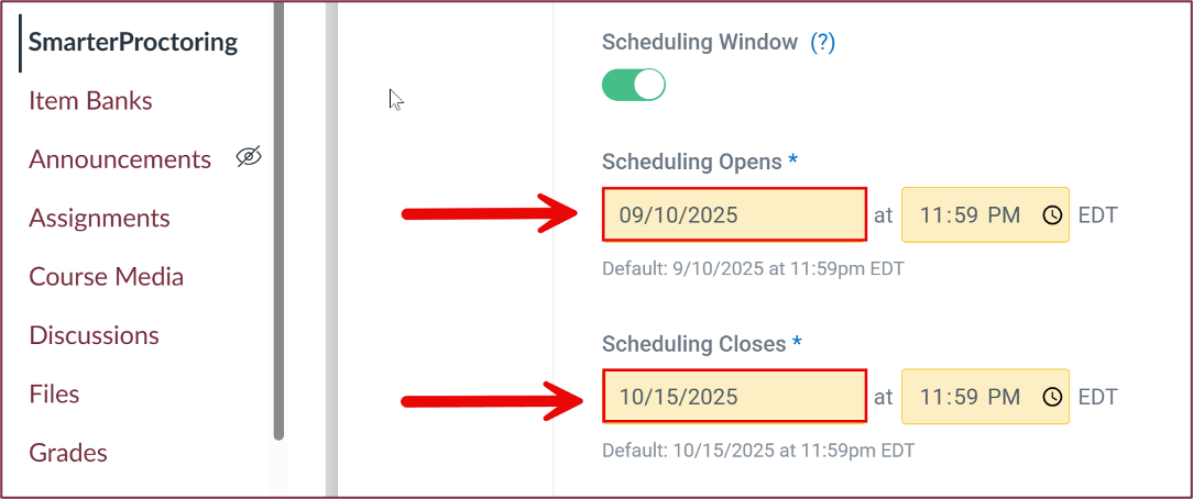 Adjusting the scheduling window for individual student exceptions