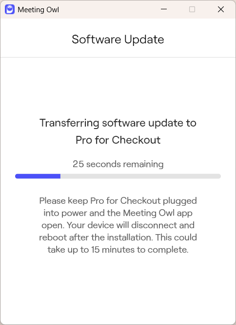 Meeting Owl window with Software Update transferring status