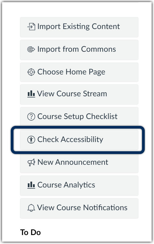 instructor Canvas tools menu with Check Accessibility highlighted