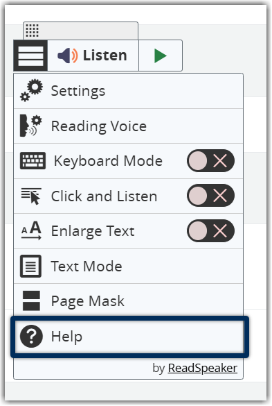 webReader open with Help highlighted