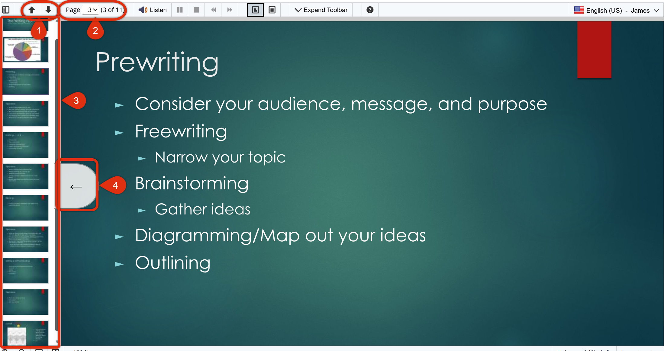 page navigation as described in the above bullet point list