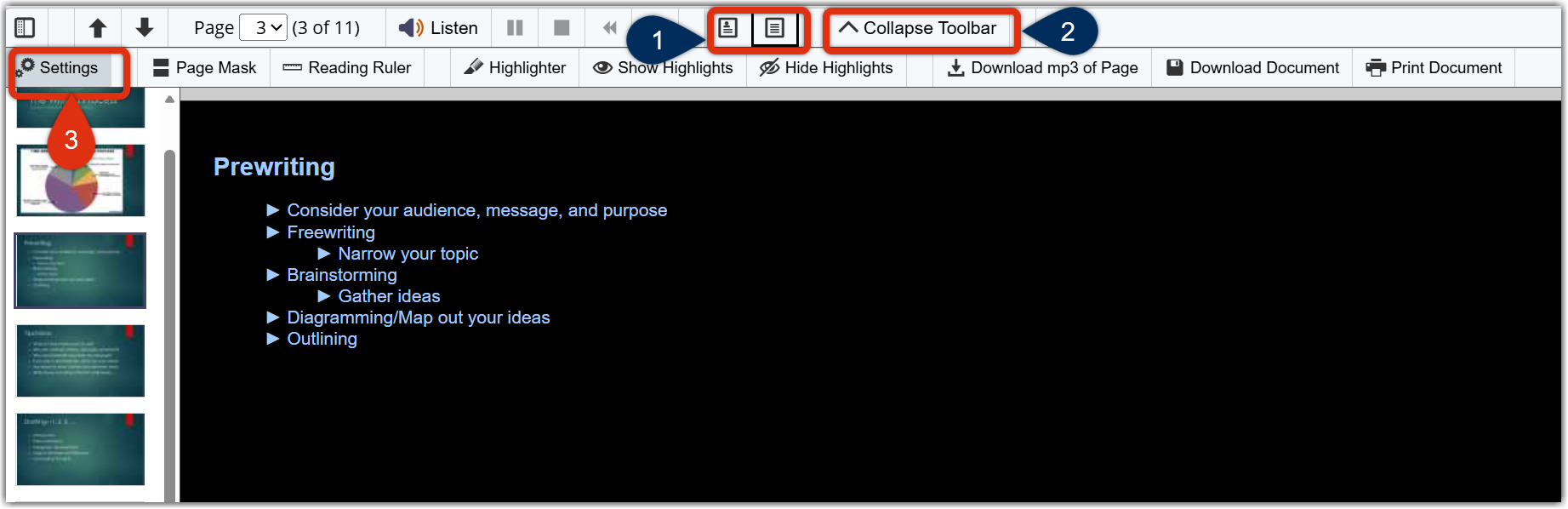 text mode and expand/collapse toolbar location identified