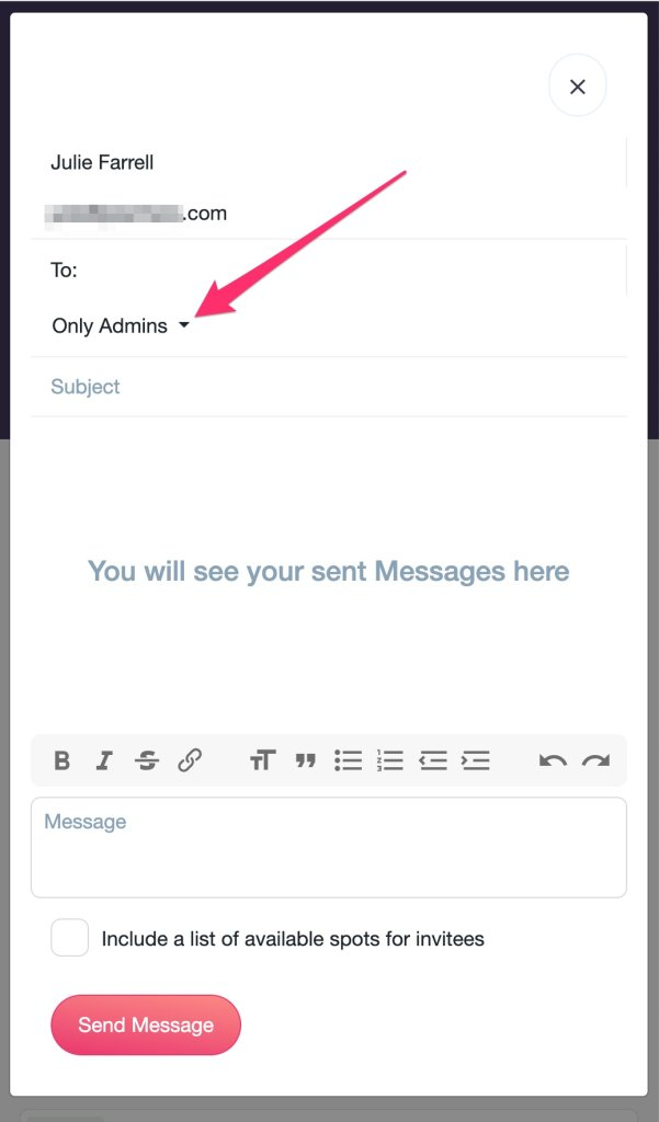 PlanHero Message Feature To: screen