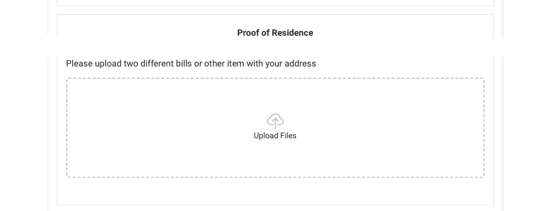 The Proof of Residence upload box