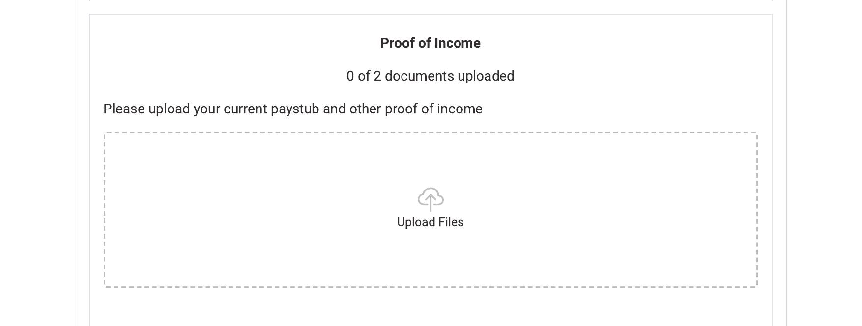 The Proof of Income upload box