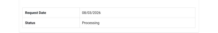 Request Date and Status box at the bottom of the My Account page