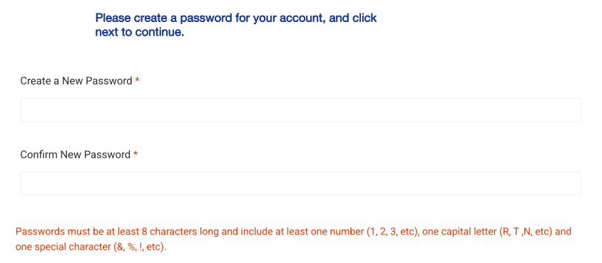 Set password form with password requirements