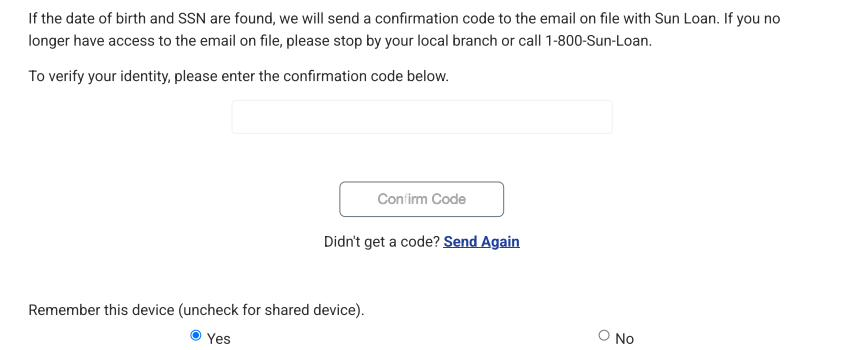 Confirmation code entry form