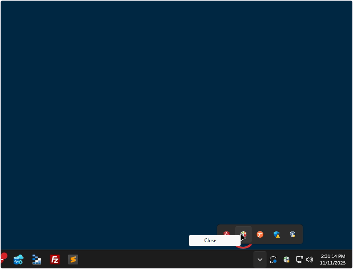 Look for the DX1 DMS Connector icon in the Windows system tray in the lower right hand corner. 

Right click and select 'Close.'