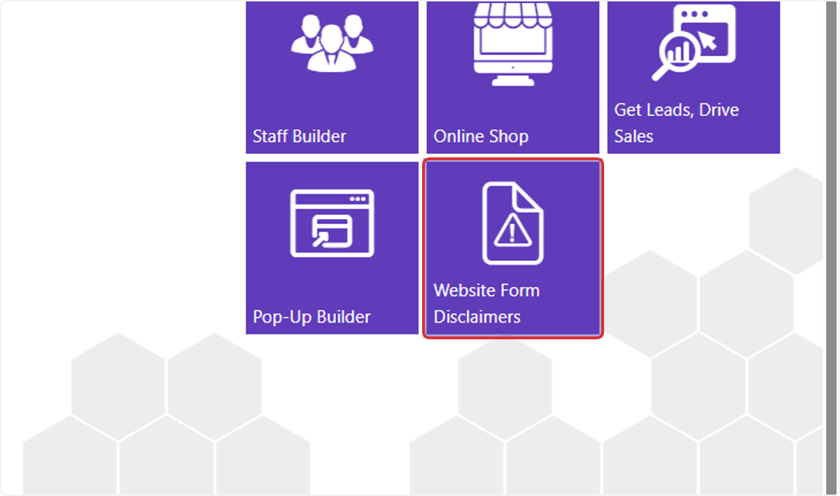 From the dashboard, click on Website Form Disclaimers