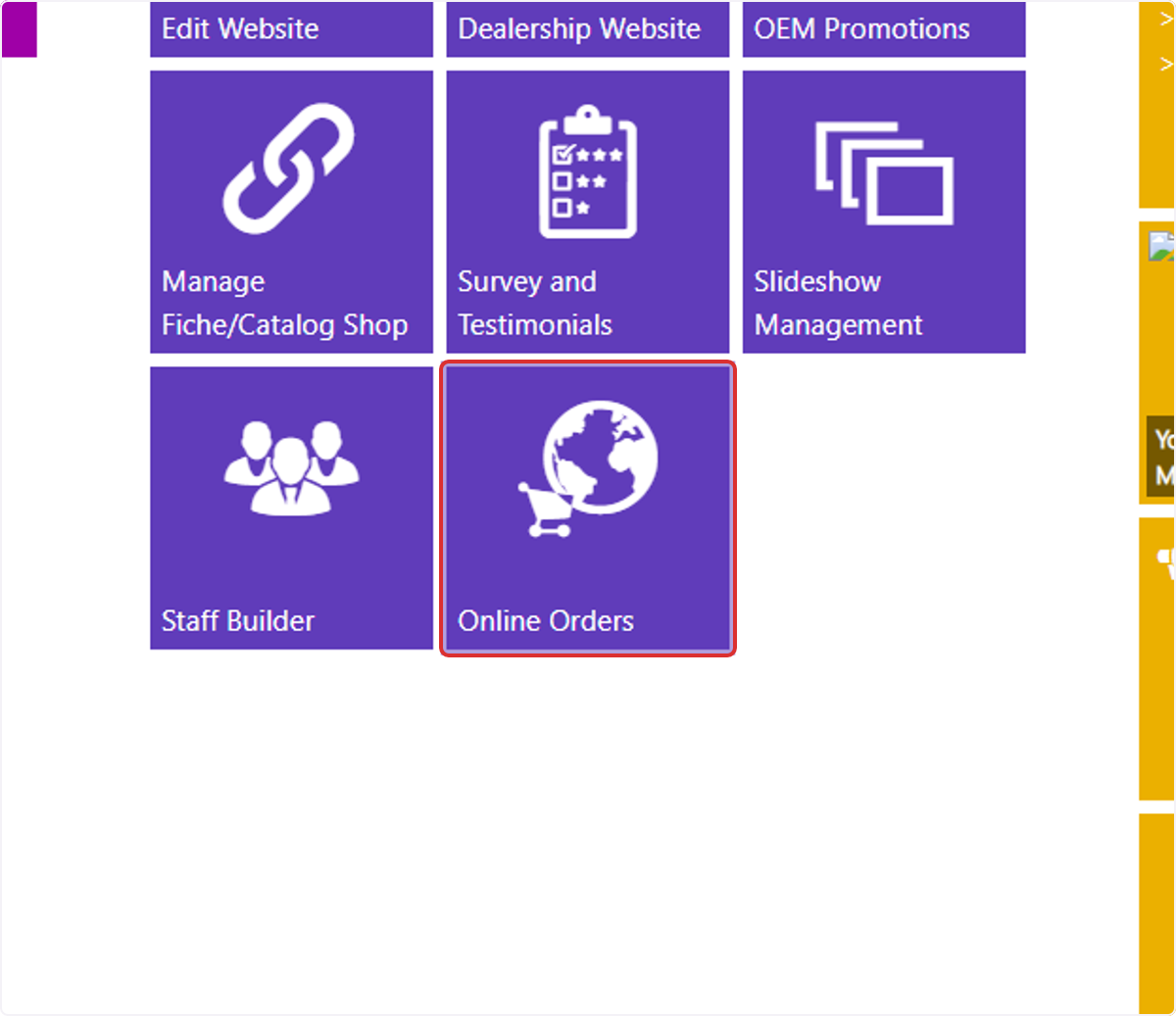 Select the 'Online Orders' tile from the Dashboard