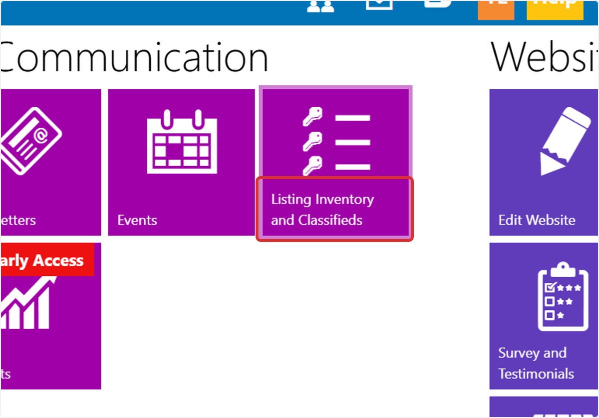 Select the Listing Inventory and Classifieds tile