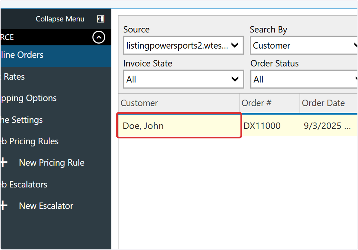 Select the order in the list