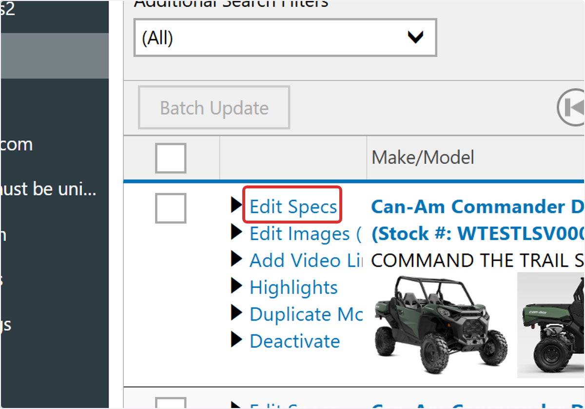Locate your unit and select Edit Specs