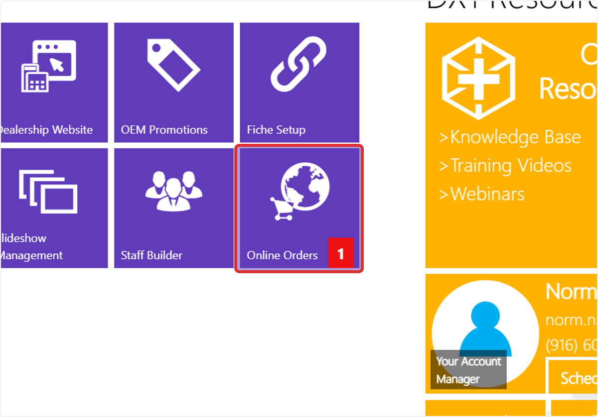 Select the Online Orders tile