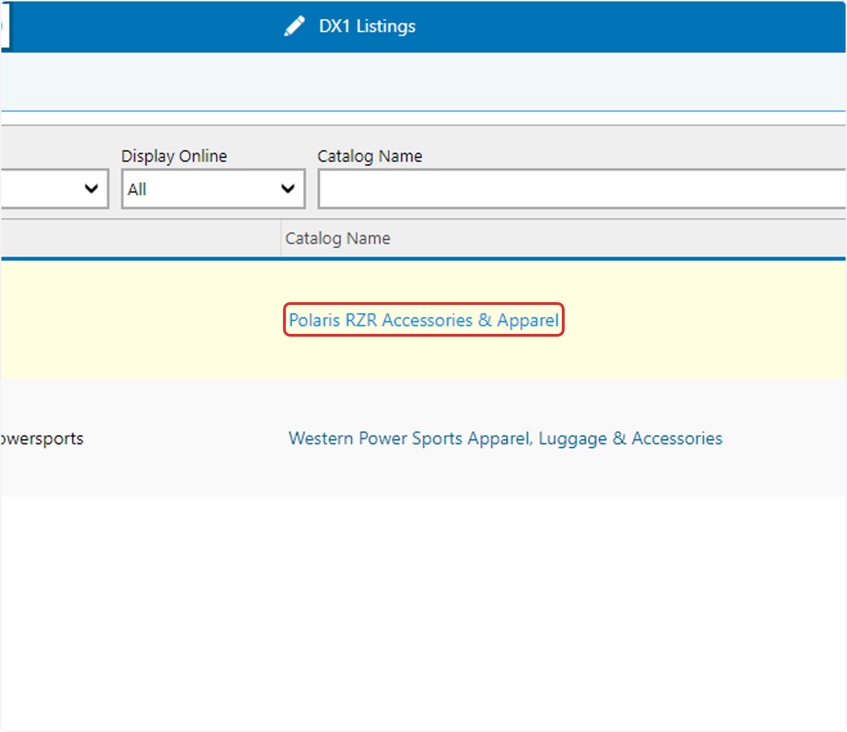 Select the Catalog that contains the item you wish to update.