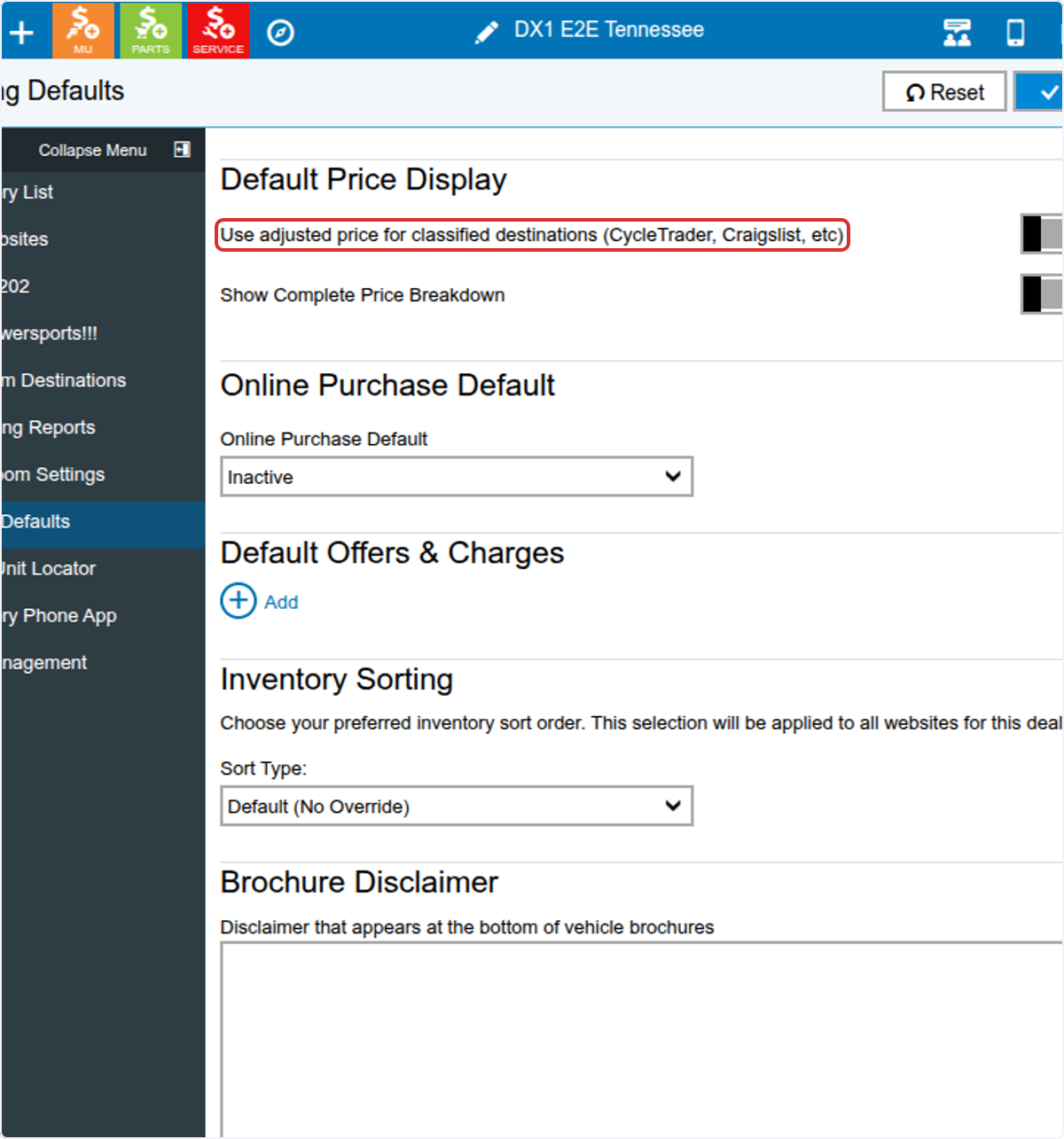 Turn on Use adjusted price for classified destinations