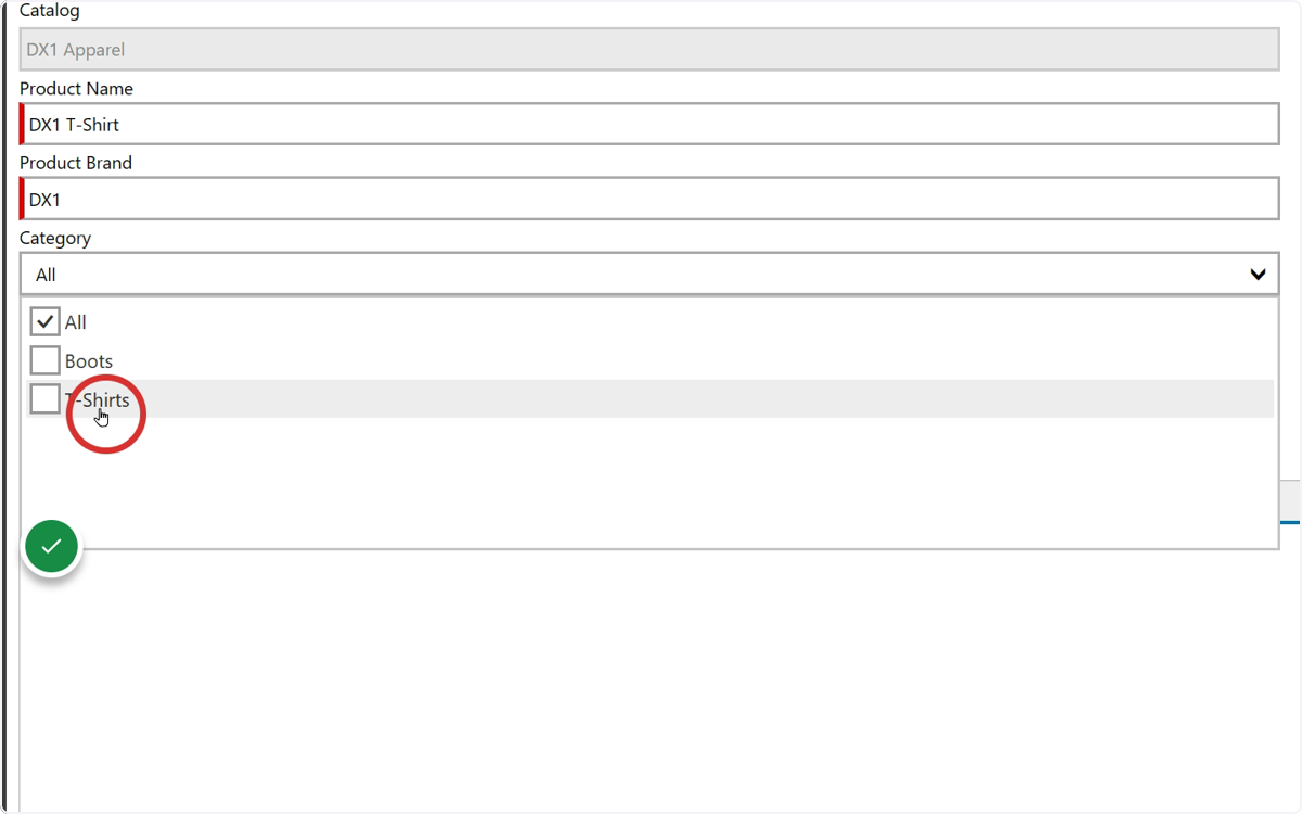Choose the Category or Categories for your product (or use All to display the product in all categories)
