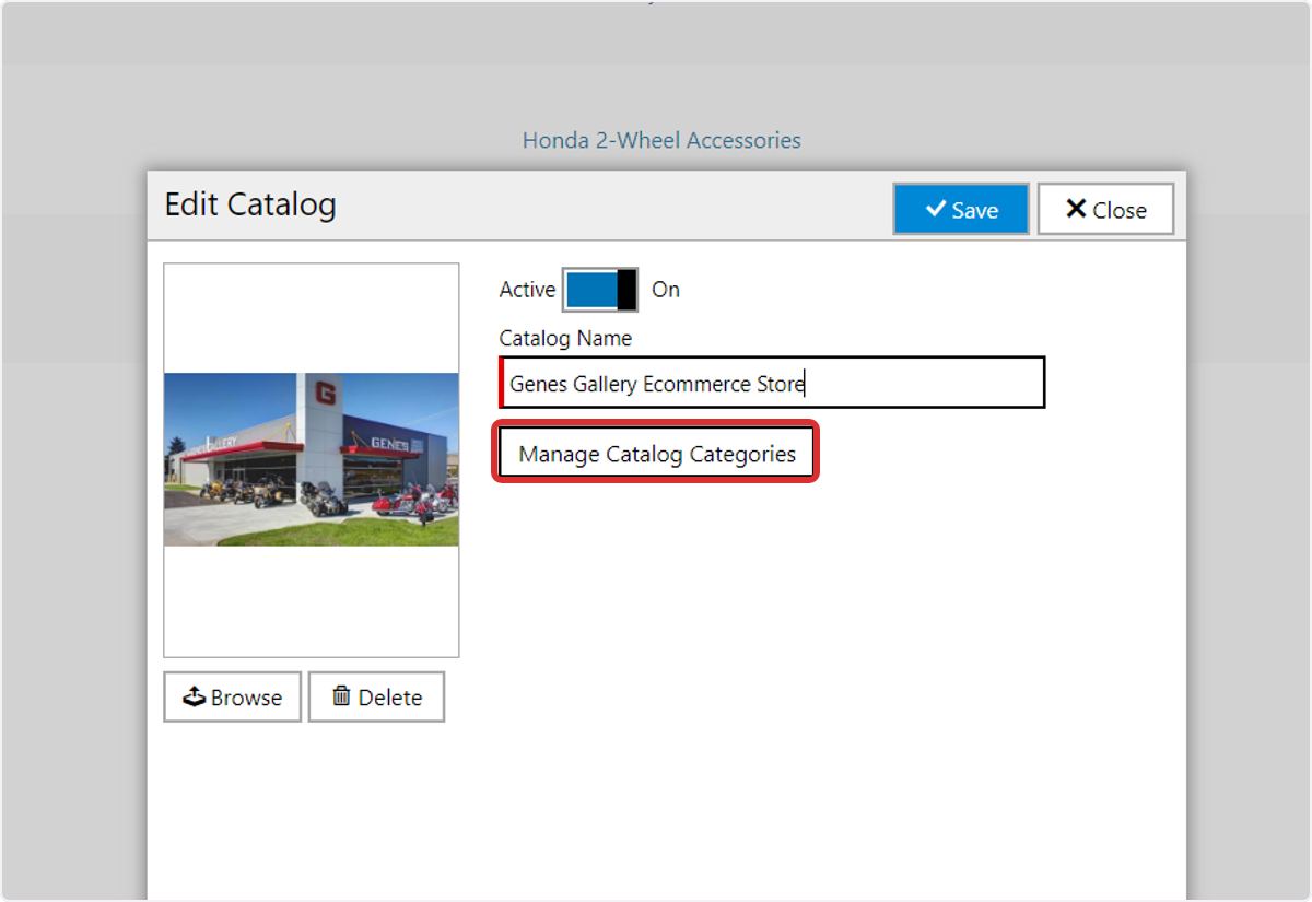 Click on 'Manage Catalog Categories'