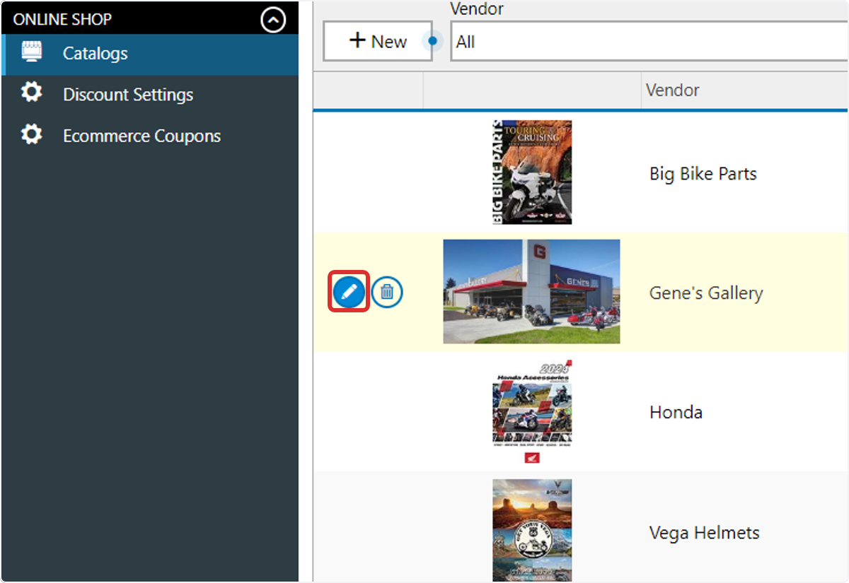 Click on the Edit icon for the catalog you want to edit