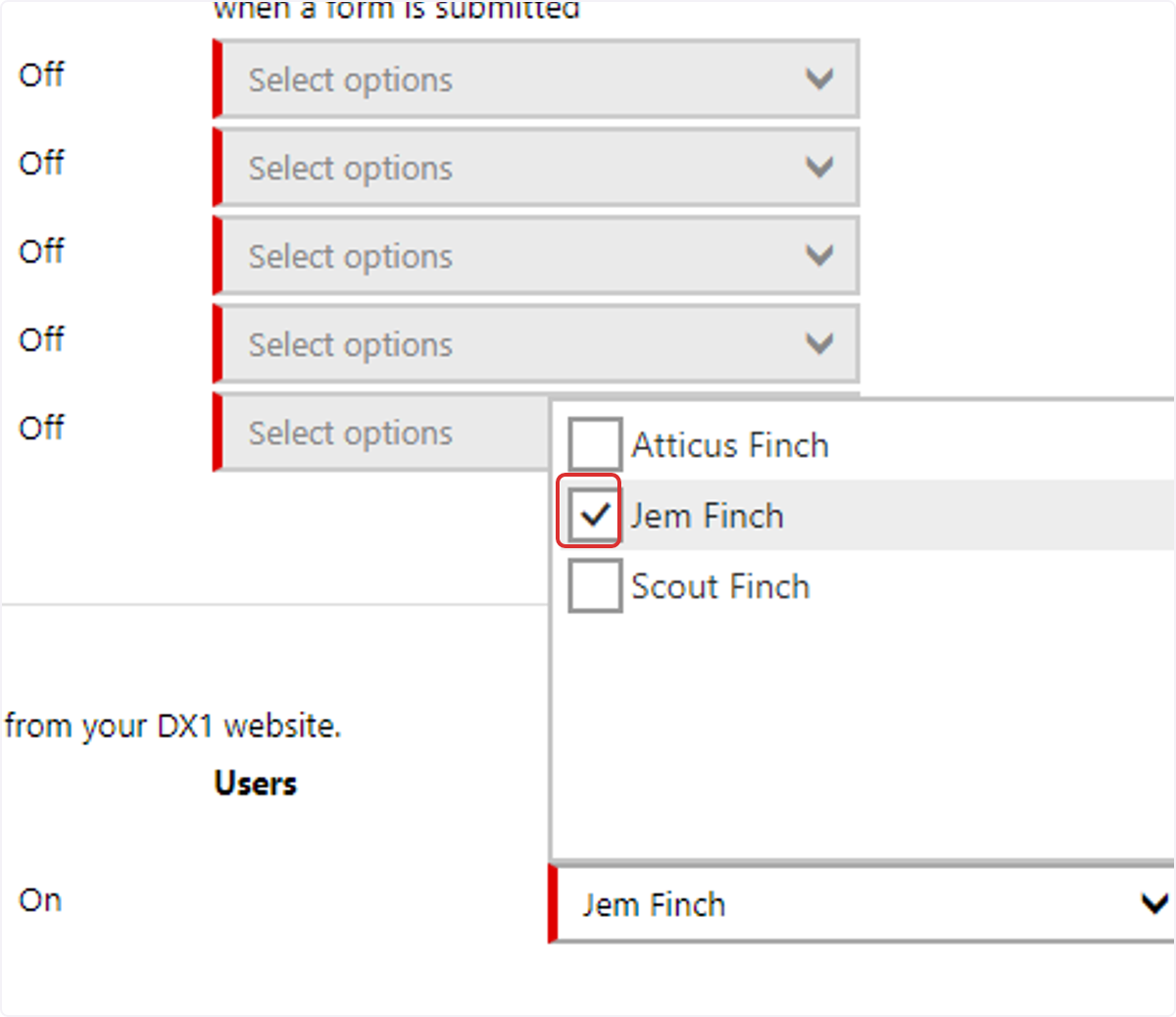 Select a User or Users that should receive an email notification when a new order is submitted.