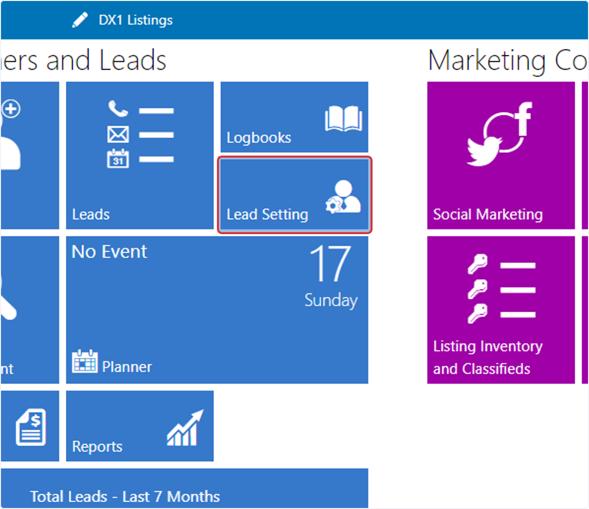 Select the 'Lead Setting' tile from the Dashboard