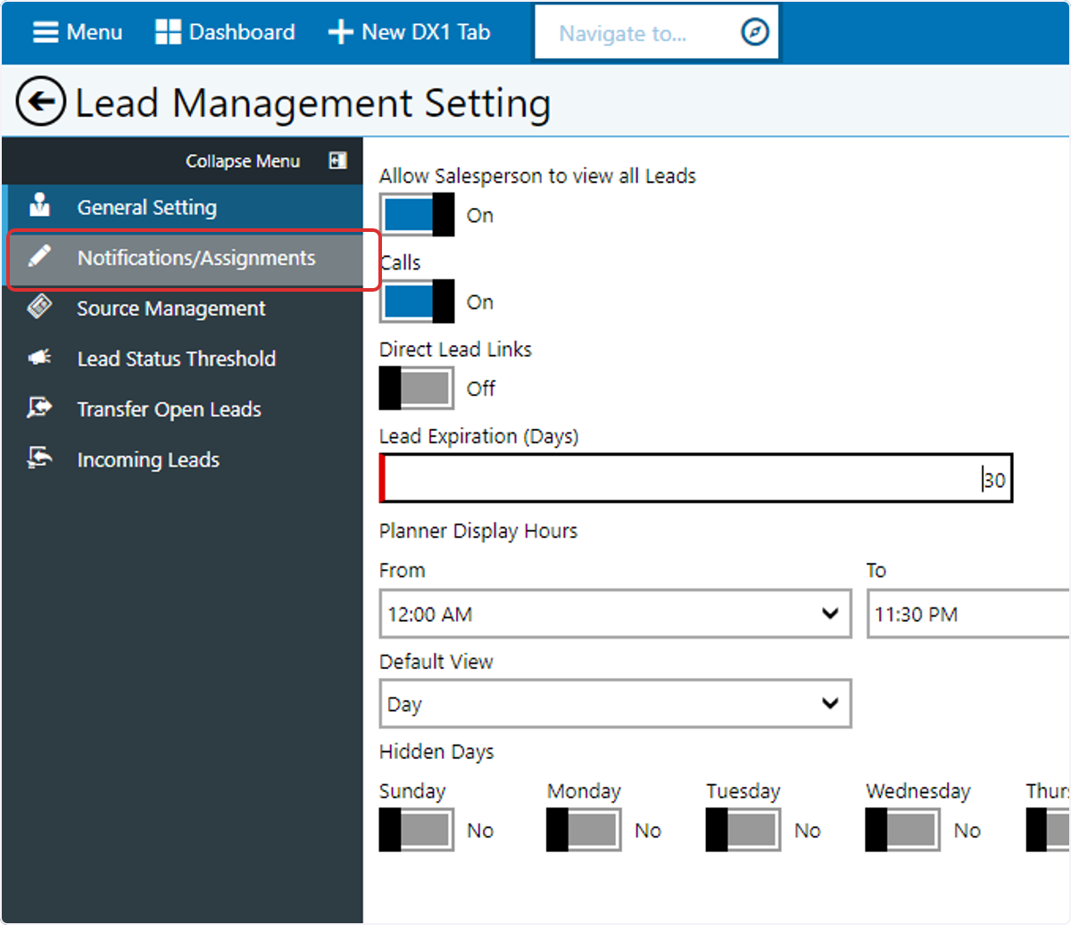 Select 'Notifications/Assignments' in the left hand menu.