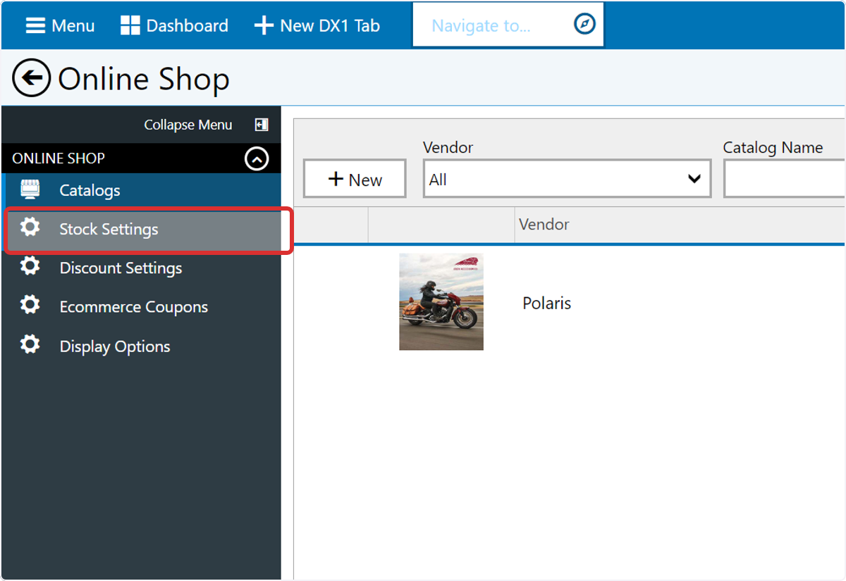 Click on Stock Settings