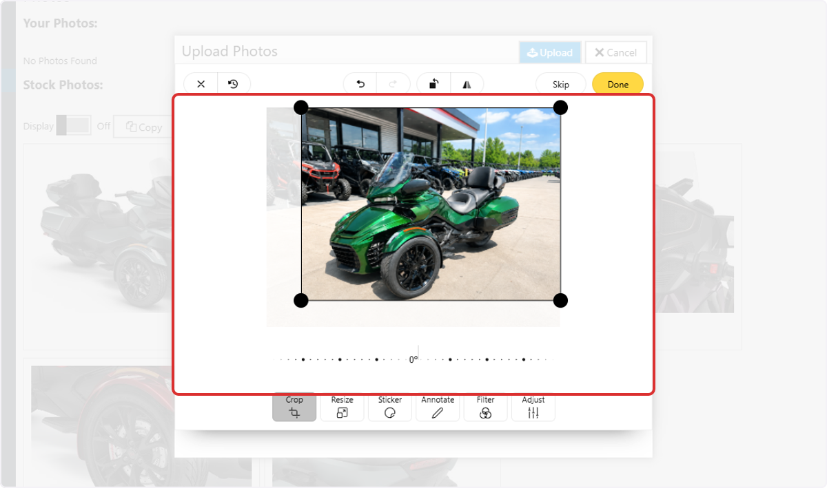 Drag the handles to change the visible area of the image