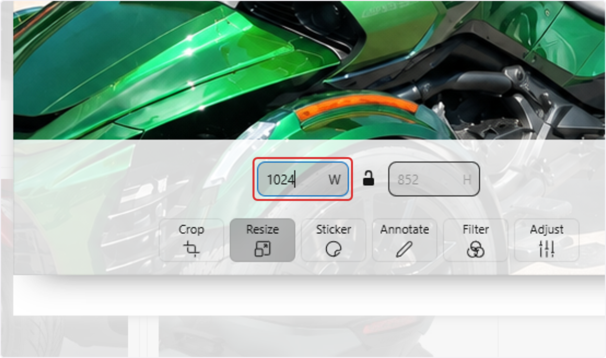 Enter the desired width and height.