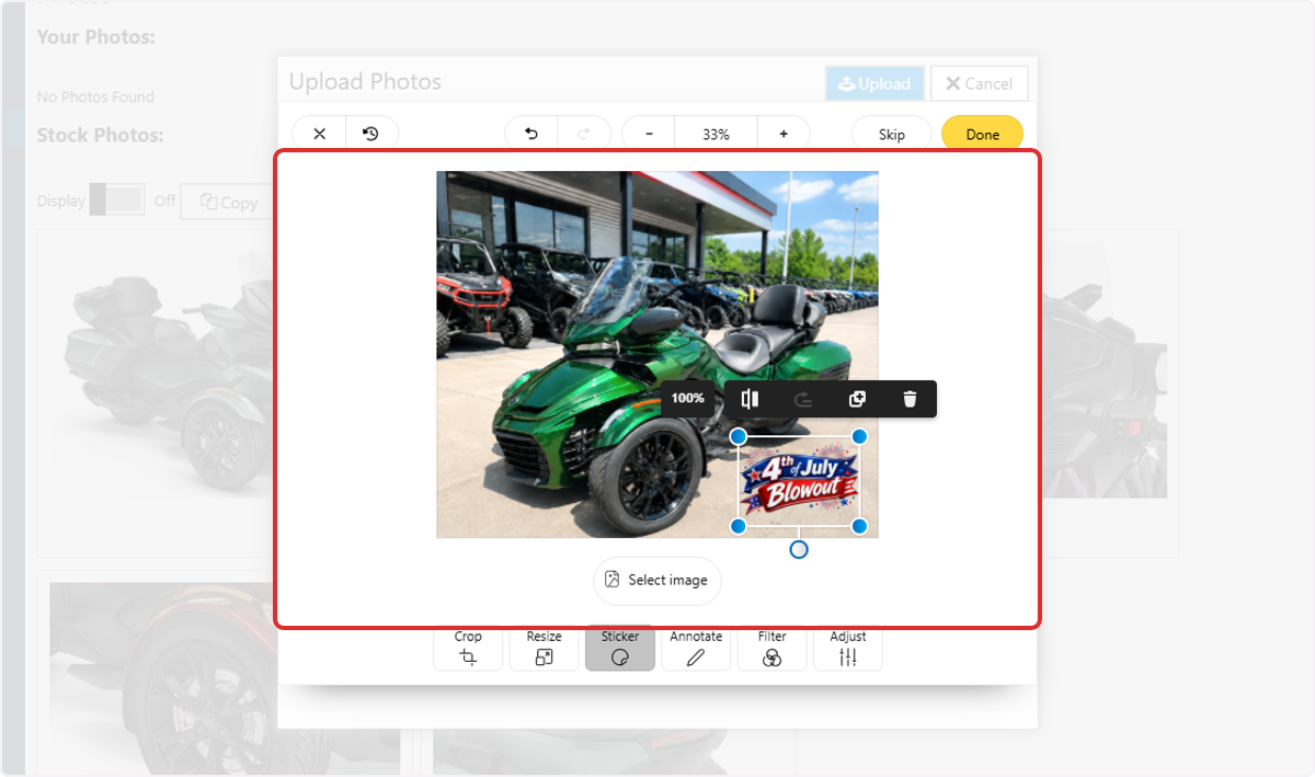 Position the image and resize to desired dimensions.