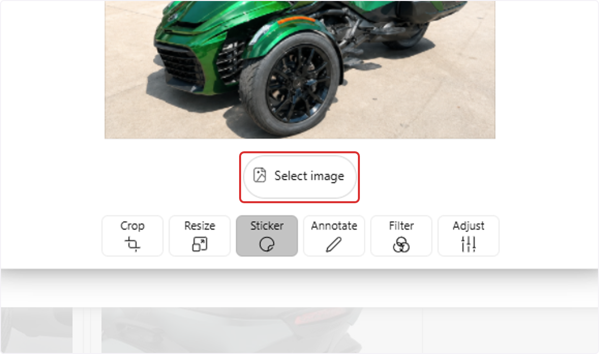 Click on Select image to upload an image from your device