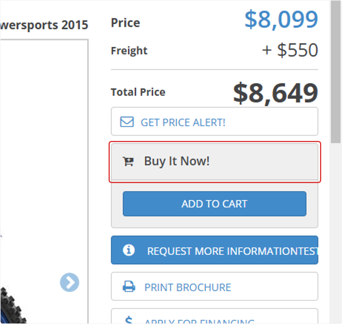 The complete unit price and charges will be displayed, along with a 'Buy it Now'  heading and an 'Add to Cart' button.