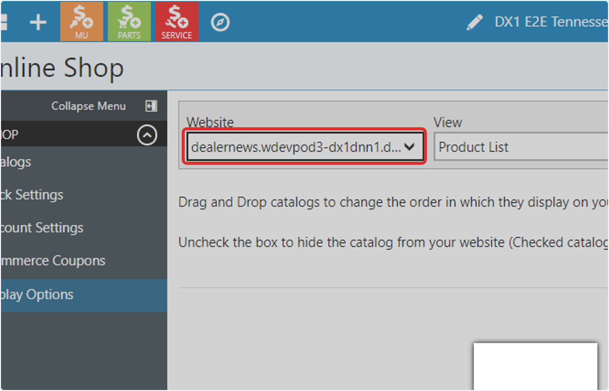 (optional) If your Dealership has multiple DX1 websites, select the website you would like to update.
